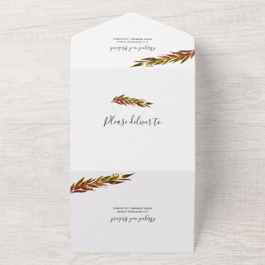 Eukalyptus-Zweig in Herbstfarben Herbsthochzeit All In One Einladung (Außenbereich)