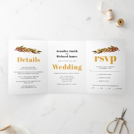 Eukalyptus-Zweig in Herbstfarben Herbsthochzeit Dreifach Gefaltete Einladung (Innenseite)