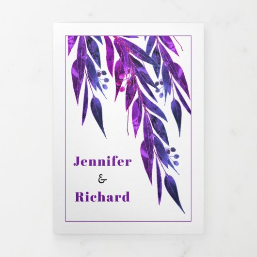 Eukalyptus-Zweig in lila Herbsthochzeit Dreifach Gefaltete Einladung (Cover)