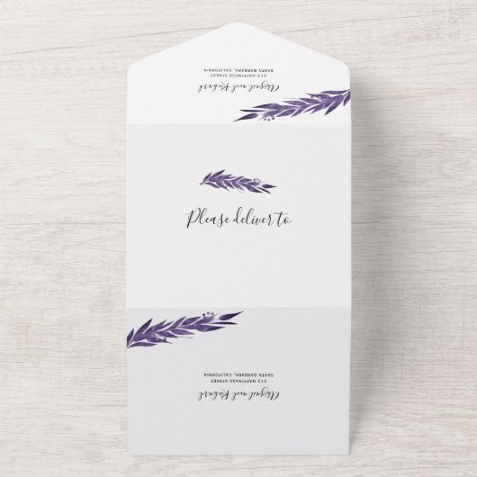 Eukalyptus Zweig lila Winterhochzeit All In One Einladung (Außenbereich)