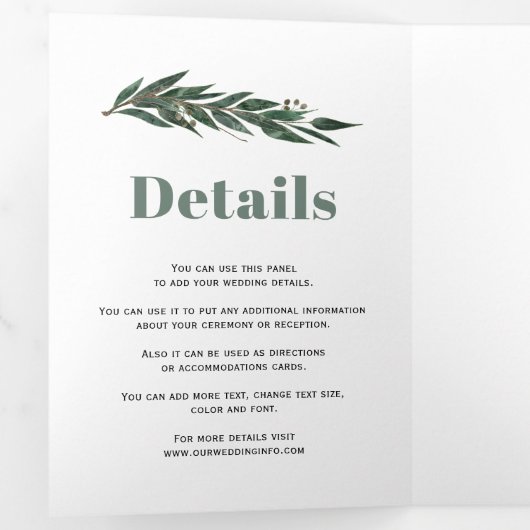 Eukalyptus Zweig mit Blätter Winterhochzeit Dreifach Gefaltete Einladung (Innen Erste Seite)