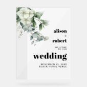 Eukalyptus Zweig, weiße Blume Hochzeit WILLKOMMEN Acrylschild (Vorderseite)