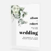 Eukalyptus Zweig, weiße Blume Hochzeit WILLKOMMEN Acrylschild (Winkel)