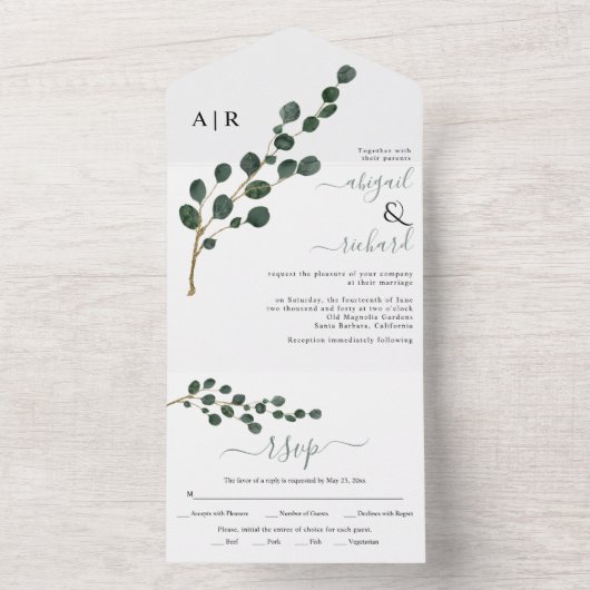 Eukalyptus-Zweig-Winterhochzeit All In One Einladung (Innen Boden)