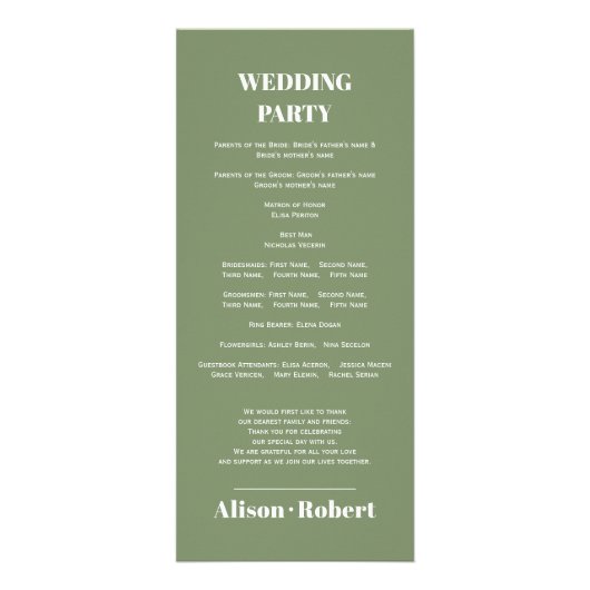 Eukalyptus-Zweigstelle und Blume Hochzeitsprogramm Werbekarte (Hinten)