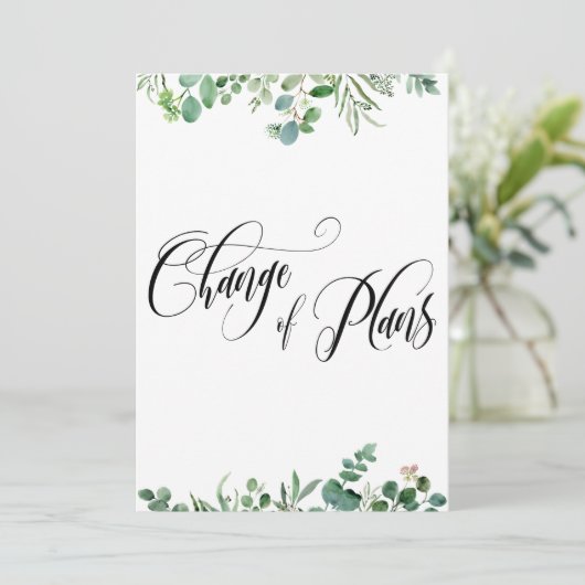 Eukalyptusänderung Pläne 3 Verspätete Hochzeit Einladung (Stehend Vorderseite)