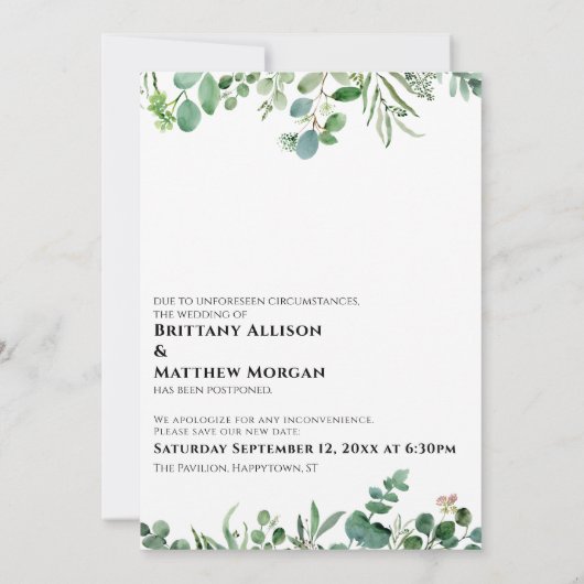 Eukalyptusänderung Pläne 3 Verspätete Hochzeit Einladung (Rückseite)