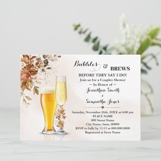 Eukalyptusblasen im Herbst und Brautparty der Brüc Einladung (Stehend Vorderseite)