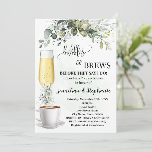 Eukalyptusblasen und Brews Kaffeemaschine Einladung (Stehend Vorderseite)