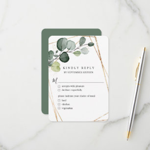 Eukalyptusblätter Gold Geometrisch mit Mahlzeit RSVP Karte