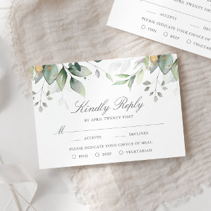 Eukalyptusblätter Gold Menüoptionen Hochzeit RSVP  Karte