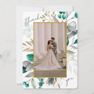 Eukalyptusblätter & Goldrahmen Aquarell Hochzeit Dankeskarte