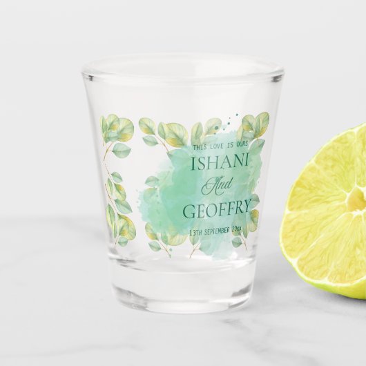 Eukalyptusblätter Grün Hochzeit Schnapsglas (Vorderseite)