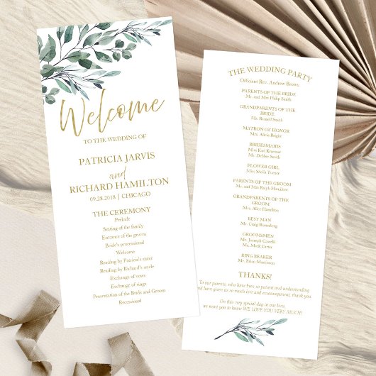 Eukalyptusblätter Grün Hochzeitsprogramme 4x9 Programm