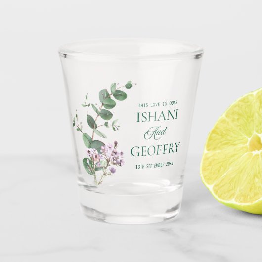 Eukalyptusblätter Grüne Hochzeit  Schnapsglas (Vorderseite)