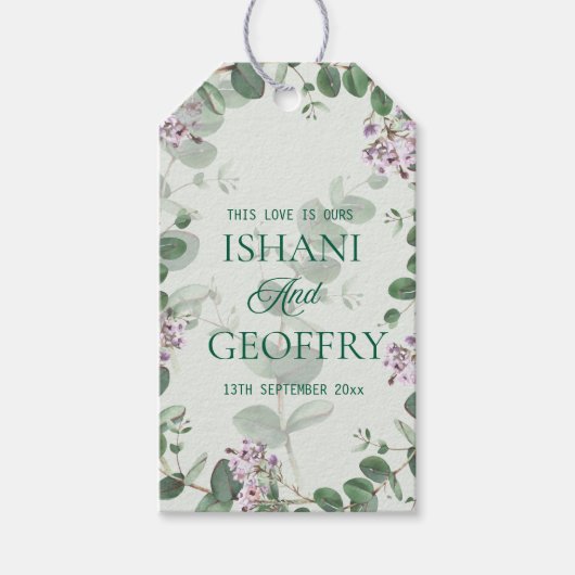 Eukalyptusblätter Grünzeug Hochzeit Geschenkanhänger (Vorderseite)