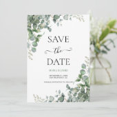 Eukalyptusblätter-Hochzeit Save The Date (Stehend Vorderseite)