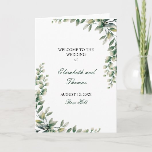 Eukalyptusblätter modernes Hochzeitsprogramm  Programm (Vorderseite)