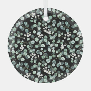 Eukalyptusblätter: Muster mit weißen Blüten Ornament Aus Glas