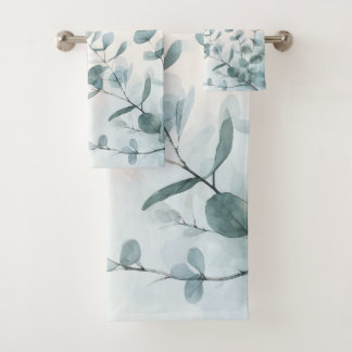 Eukalyptusblätter Wasserfarben-Design 407 Badhandtuch Set