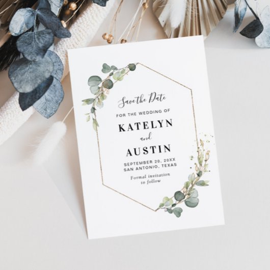 Eukalyptusblätterblätterung Save the Date