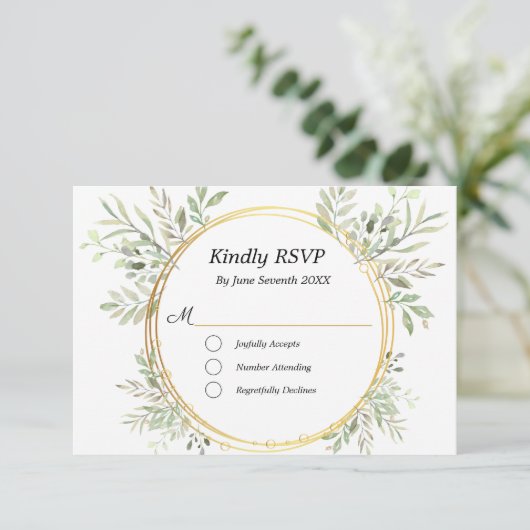 EukalyptusBotanische Gold-Frame-UAWG-Antwortkarte RSVP Karte (Stehend Vorderseite)