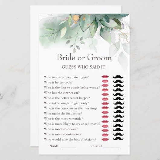 Eukalyptusbrücke oder Groom-Brautparty-Spiel (Vorne/Hinten)