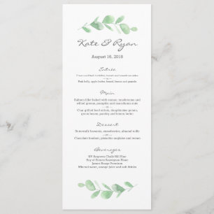 Eukalyptusgarten Hochzeits-Menü-Karte Menükarte