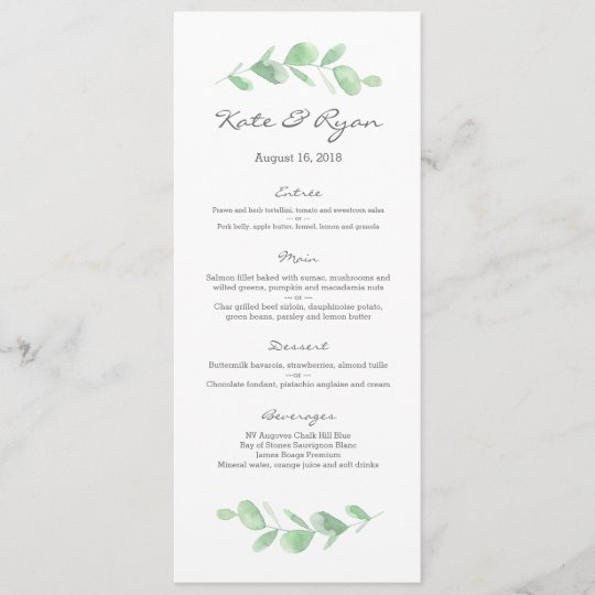 Eukalyptusgarten Hochzeits Menu Karte Menukarte Zazzle De