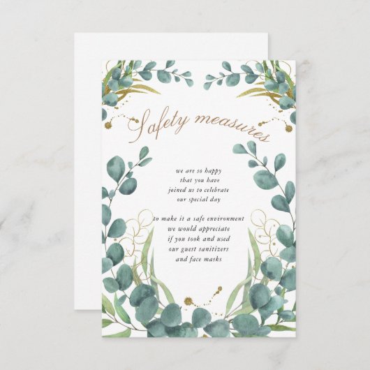 Eukalyptusgold Blätter Hochzeitschutzmaßnahmen Begleitkarte (Vorne/Hinten)