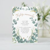 Eukalyptusgold Blätter Hochzeitschutzmaßnahmen Begleitkarte (Stehend Vorderseite)