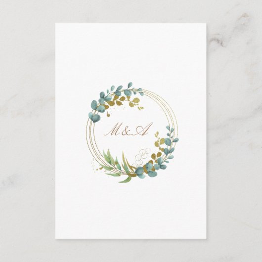 Eukalyptusgold Blätter Hochzeitschutzmaßnahmen Begleitkarte (Rückseite)