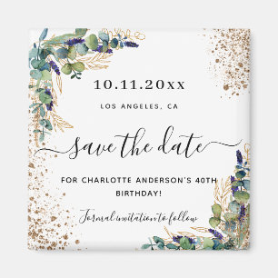 Eukalyptusgold-Glitzer Save the Date Magnet