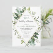 Eukalyptusgold jede Altersgruppe Geburtstag Einladung (Stehend Vorderseite)