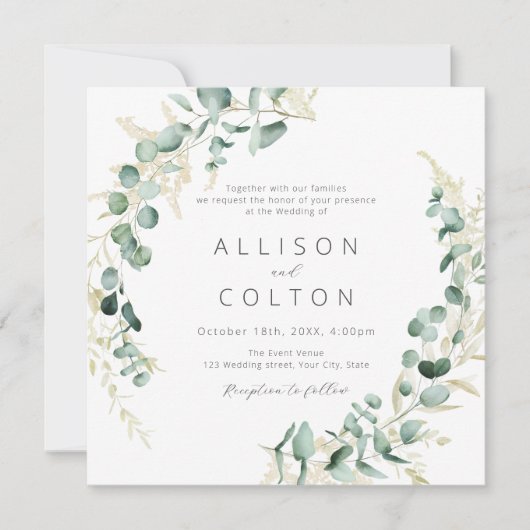 Eukalyptusgrün boho Hochzeit Einladung (Vorderseite)