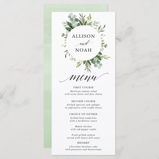 Eukalyptusgrün einfache, elegante Speisekarte Programm (Vorne/Hinten)