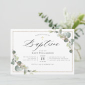 Eukalyptusgrün elegante Rahmen Taufe Einladung (Stehend Vorderseite)