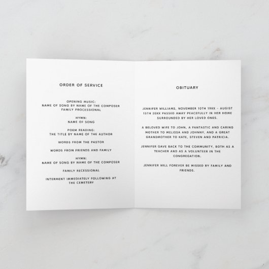 Eukalyptusgrün Foto elegantes Beerdigungsprogramm Dankeskarte (Innenseite)