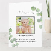 Eukalyptusgrün Foto elegantes Beerdigungsprogramm Dankeskarte (Vorderseite)