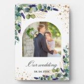 Eukalyptusgrün Goldmedaille Glitzer Foto Hochzeit Fotoplatte (Vorderseite)