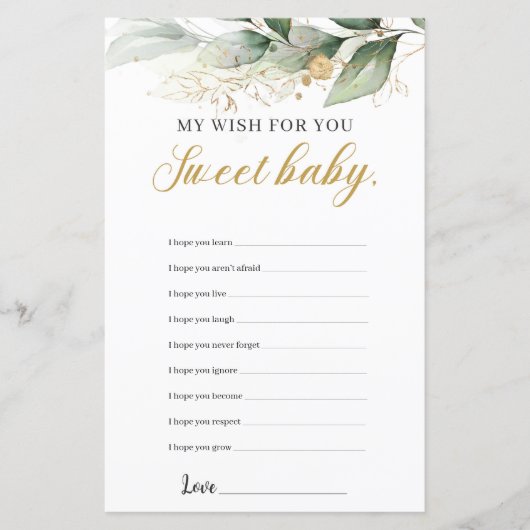 Eukalyptusgrün: Goldwünsche für das Babyspiel (Vorderseite)