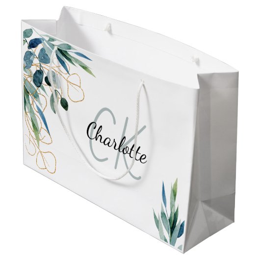 Eukalyptusgrün Große Geschenktüte (Rückseite Schrägansicht)