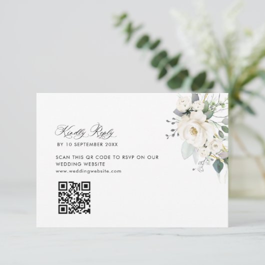 Eukalyptusgrün Hochzeit QR Code RSVP Karte (Stehend Vorderseite)