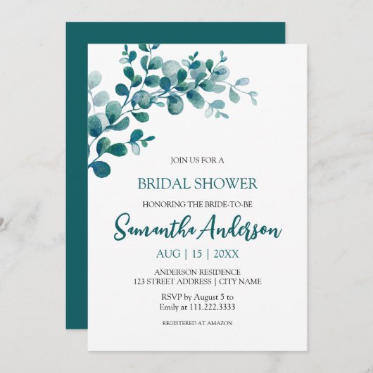 Eukalyptusgrün, minimalistisches Brautparty Einladung (Vorne/Hinten)