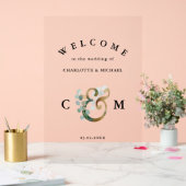 Eukalyptusgrün Monogram Gold Hochzeitsempfang Acrylschild (Hochzeit)