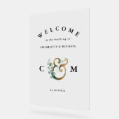 Eukalyptusgrün Monogram Gold Hochzeitsempfang Acrylschild (Winkel)