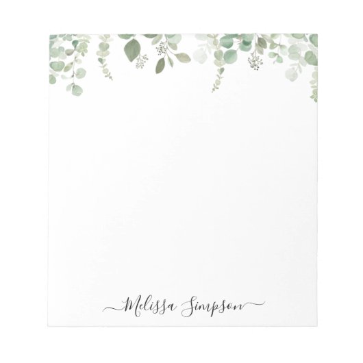 Eukalyptusgrün personalisierter Name Notizblock (Vorderseite)