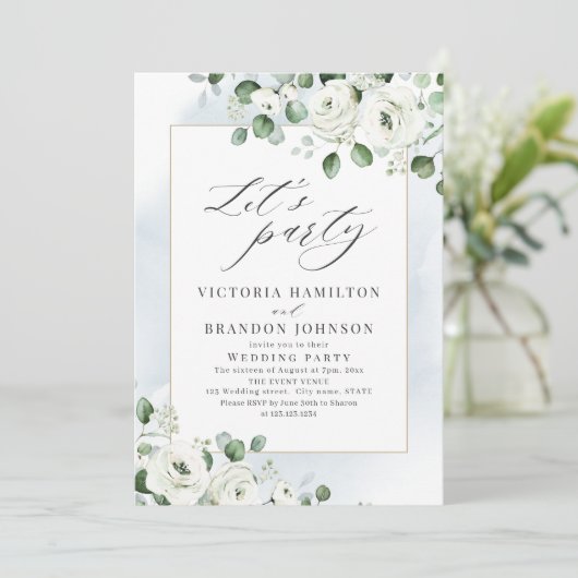Eukalyptusgrün - rustikale Hochzeitsfeier Einladung (Stehend Vorderseite)