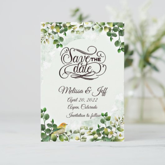Eukalyptusgrün Save the Date Einladung (Stehend Vorderseite)