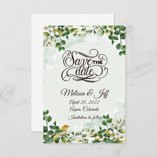 Eukalyptusgrün Save the Date Einladung (Vorne/Hinten)